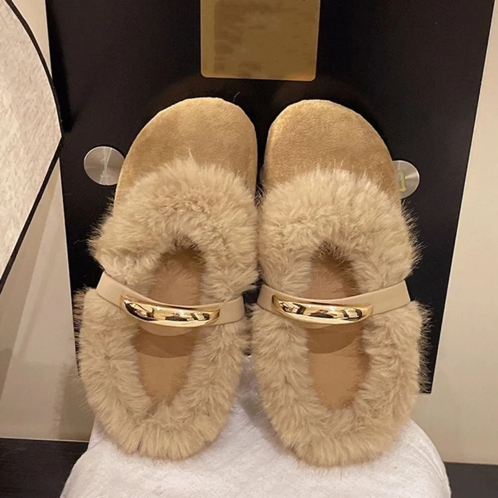 

Simple Suede Leopard Print Warm Slippers Soft Round Head Plush Slippers Women Home Wear Anti-slip Retro Winter Shoes Women