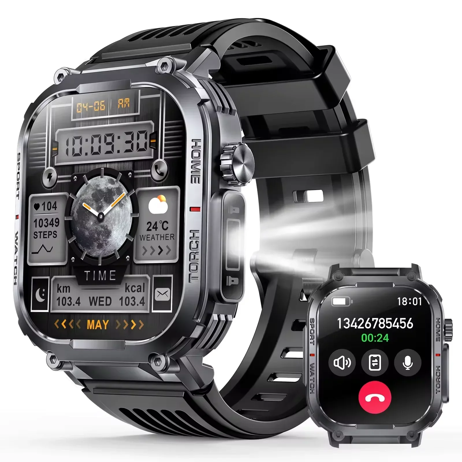 

1pc 2024 Men's Smartwatch S320B watch with LED Lighting Function Compass 2.02 Inch Sports Outdoor Fitness Band music control