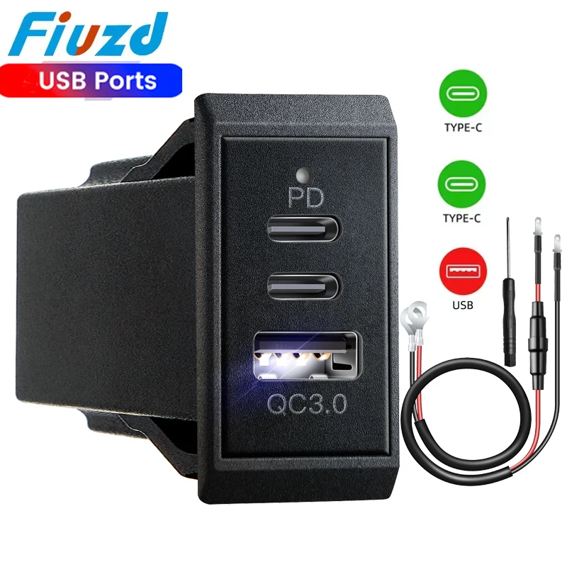 

12V 24V USB Outlet 54W Dual PD USB-C Port Quick Charge 3.0 USB Charger Socket for passat b8 b7 b6 b5 accessories Power Socket