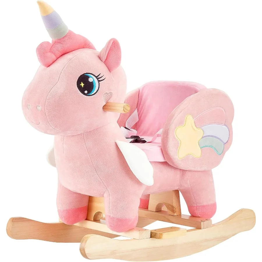 Cheval à bascule licorne pour bébé, cheval à bascule licorne féerique rose pour tout-petits de 6 mois à 3 ans, bascule en peluche, Ea