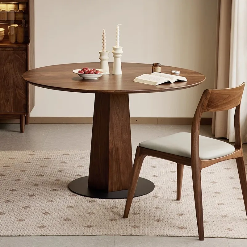 

Североамериканский круглый обеденный стол из массива черного ореха из массива дерева, скандинавский минималистичный бытовой маленький круглый обеденный стол среднего размера