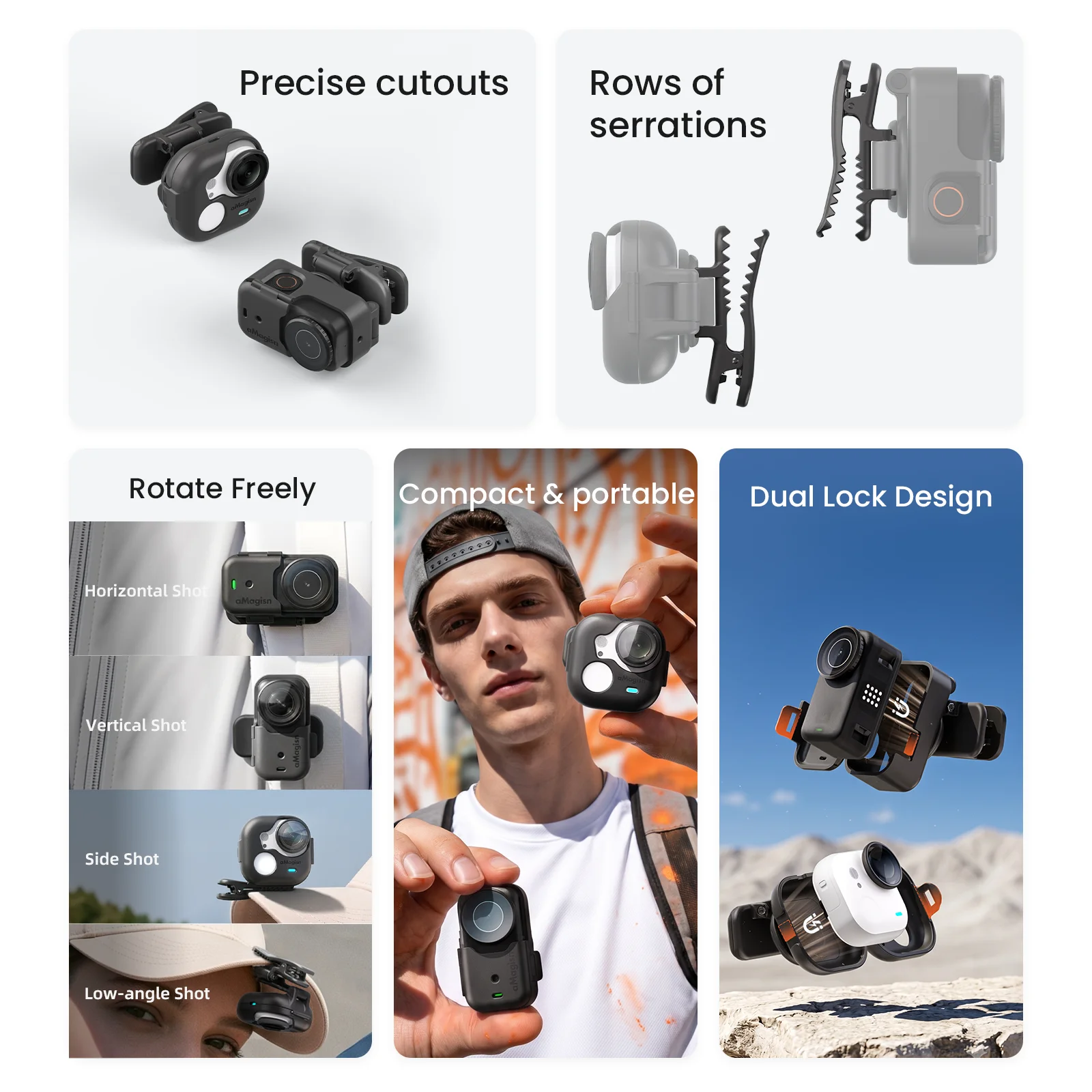 aMagisn Backpack Clip Mount 360°Adjustable Hat Holder with Strong Grip Quick Magnetic Lightweight for DJI Osmo Nano Accessories