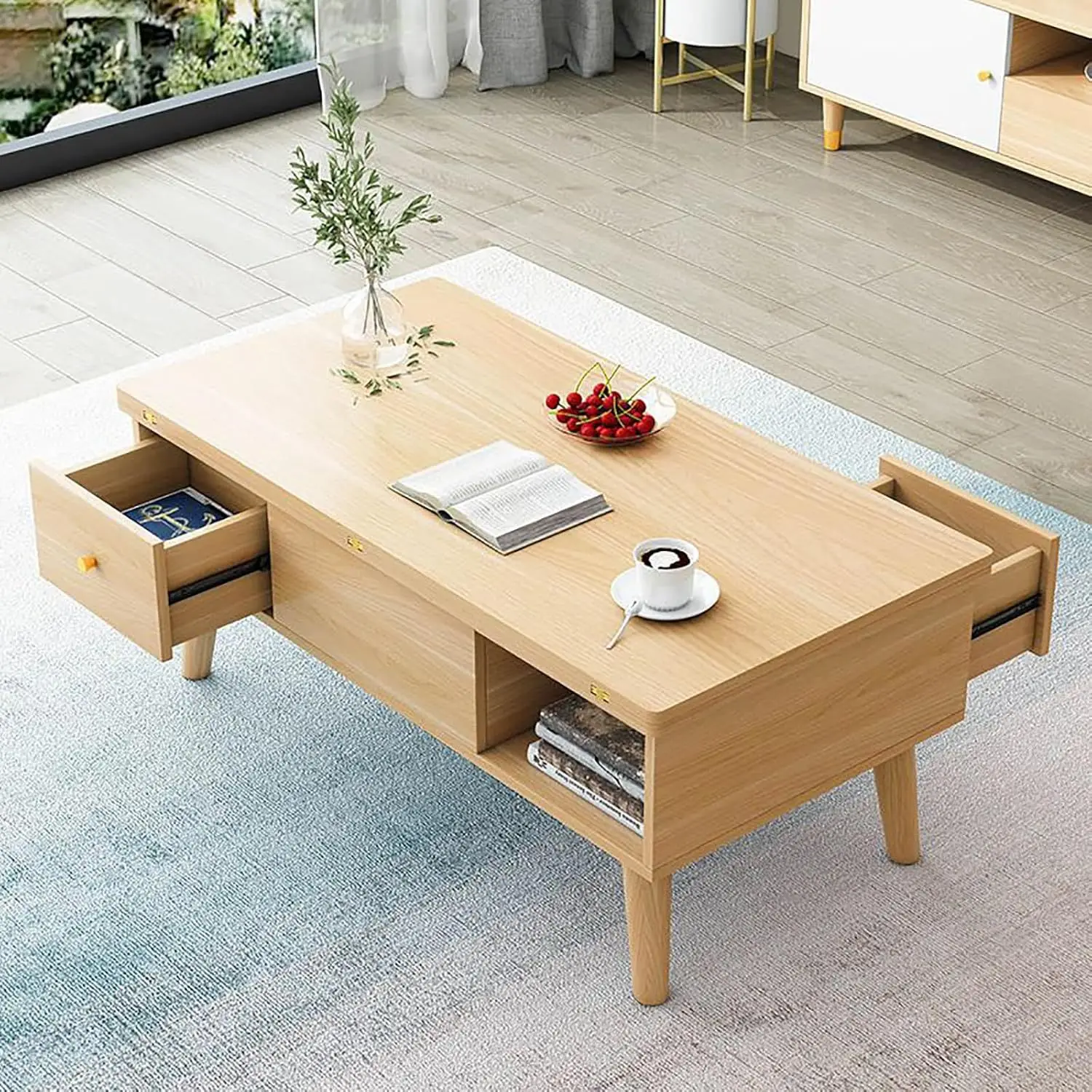 Household small apartment coffee table, liftable storage table, simple and modern