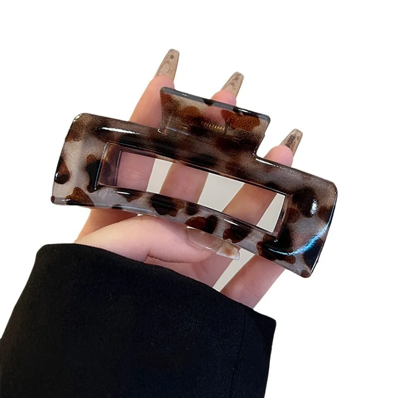 Retro Leopard Print Geometric Rectangular Hair Clip Claws Women Girls Fashion Simple Hair Pin Clip Accessories