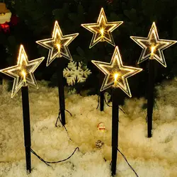 5Pcs Christmas Pathway Lights Waterproof Snowflake/Xmas Tree/Star With Stake Lamp Solar Powered Suitable For Home Outdoor Decor