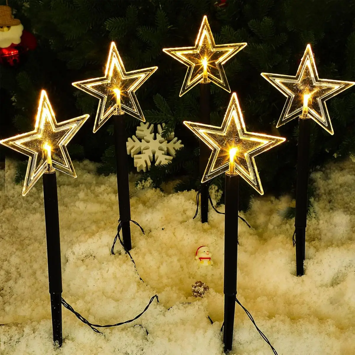 5Pcs Christmas Pathway Lights Waterproof Snowflake/Xmas Tree/Star With Stake Lamp Solar Powered Suitable For Home Outdoor Decor