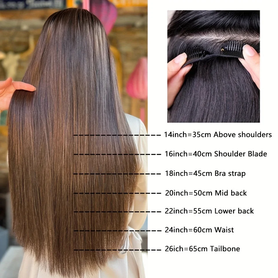 Clip In Hair Extensions 8Pcs/Set Straight Real Human Hair 6# Light Brown Seamless Skin Weft Clip-On Hairpieces 14-26Inch