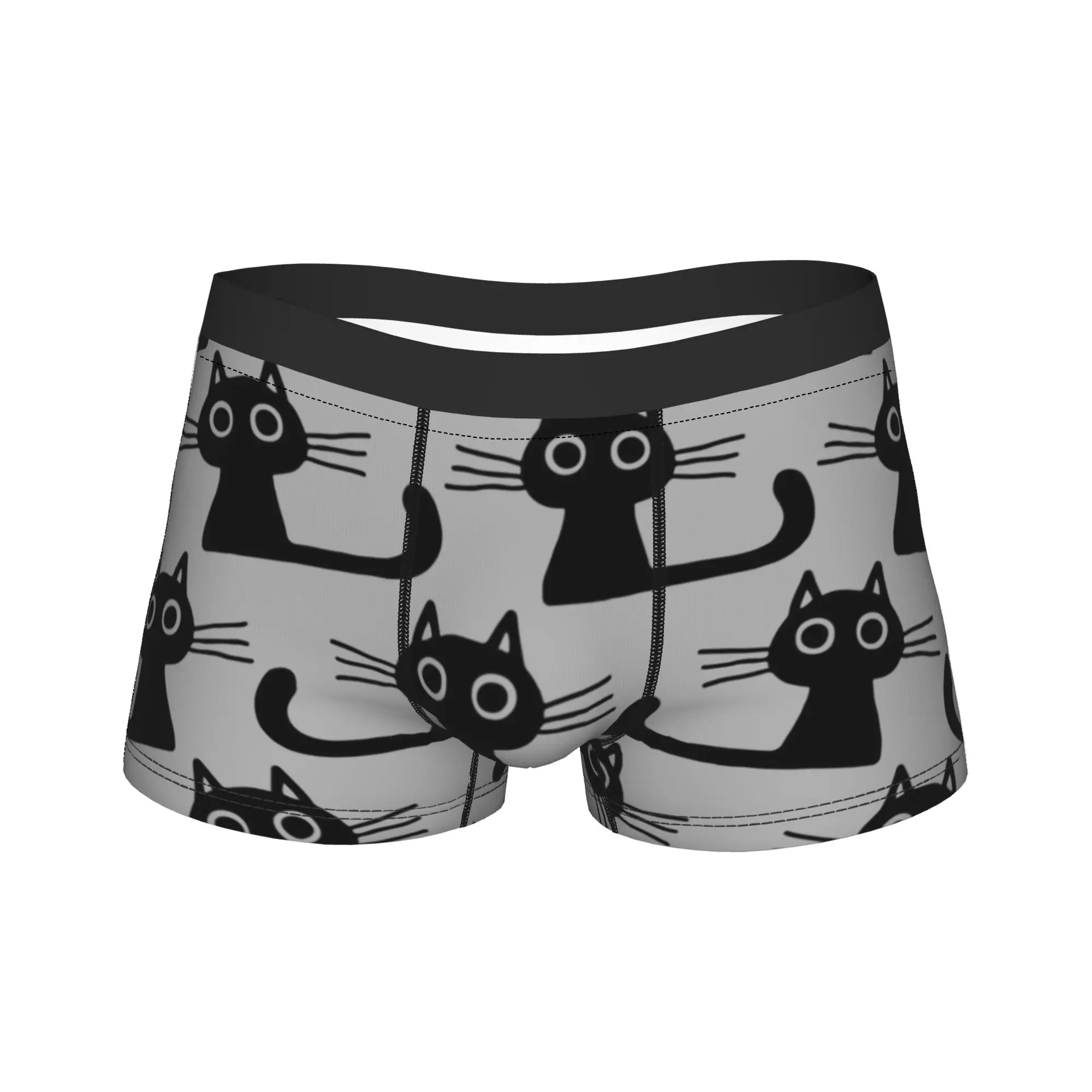 

Мужское нижнее белье Cutie Kitty Cat с широкими глазами, черное длинное нижнее белье с юмором, трусы-боксеры, шорты, мужские дышащие трусы M-XXL