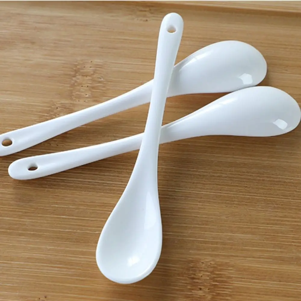 Ceramic Long Handle Spoons Flatware Dessert Spoon Ice Cream Spoon Tableware Tea Honey Supplies Kitchen Tools