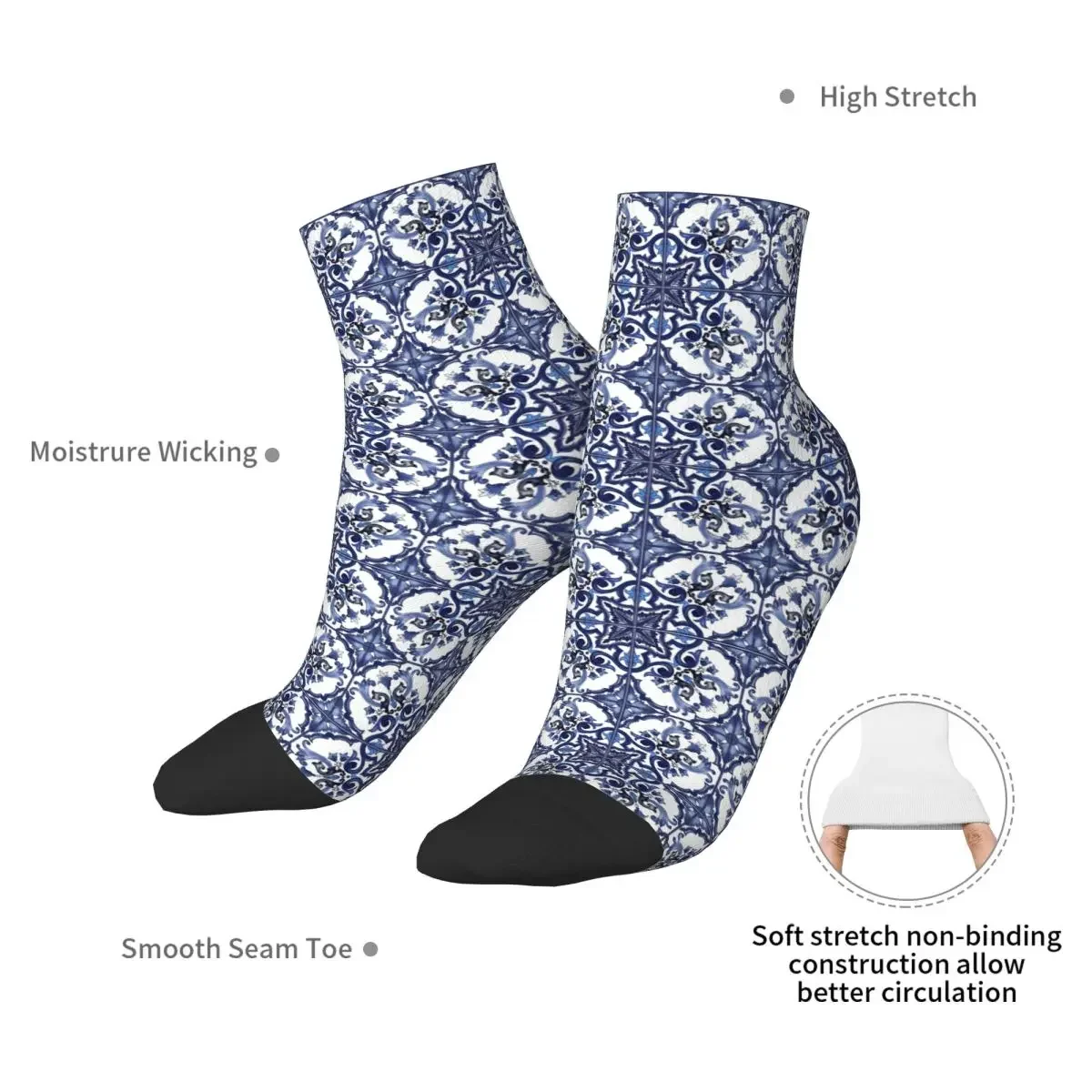 Calcetines de azulejo siciliano mediterráneo floral adornado azul Medias súper suaves Harajuku Calcetines para todas las estaciones Accesorios para regalos unisex