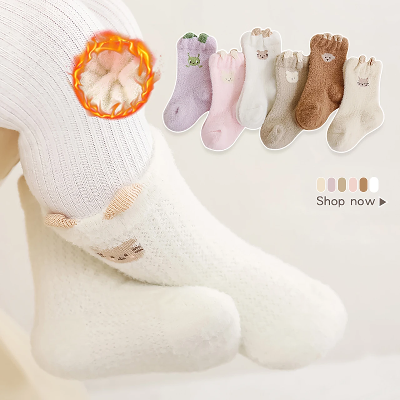  Baby Plush Socks Cute Animal Ears 3D Sock Cartoon Coral Velvet Middle Tube Socks Winter Warm Kids Thermal Footwear 0-3Year - view 3