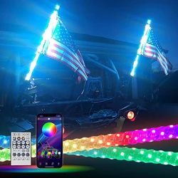 2FT LED Whip Lights,APP+Remote Music Control Spiral RGB Chasing Antenna Flagpole Light,for UTV ATV SXS Can-Am Off Road Truck RZR