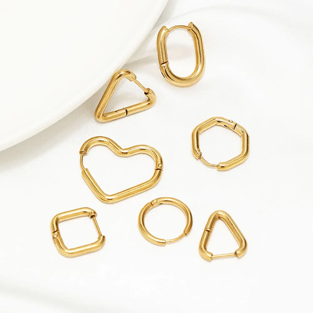 10Pcs Stainless Steel Geometry Shape Thick Wire Hoop Earrings Piercing Earrings for Jewelry Making Gold Color Ear Accessory