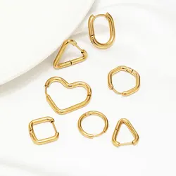 10Pcs Stainless Steel Geometry Shape Thick Wire Hoop Earrings Piercing Earrings for Jewelry Making Gold Color Ear Accessory