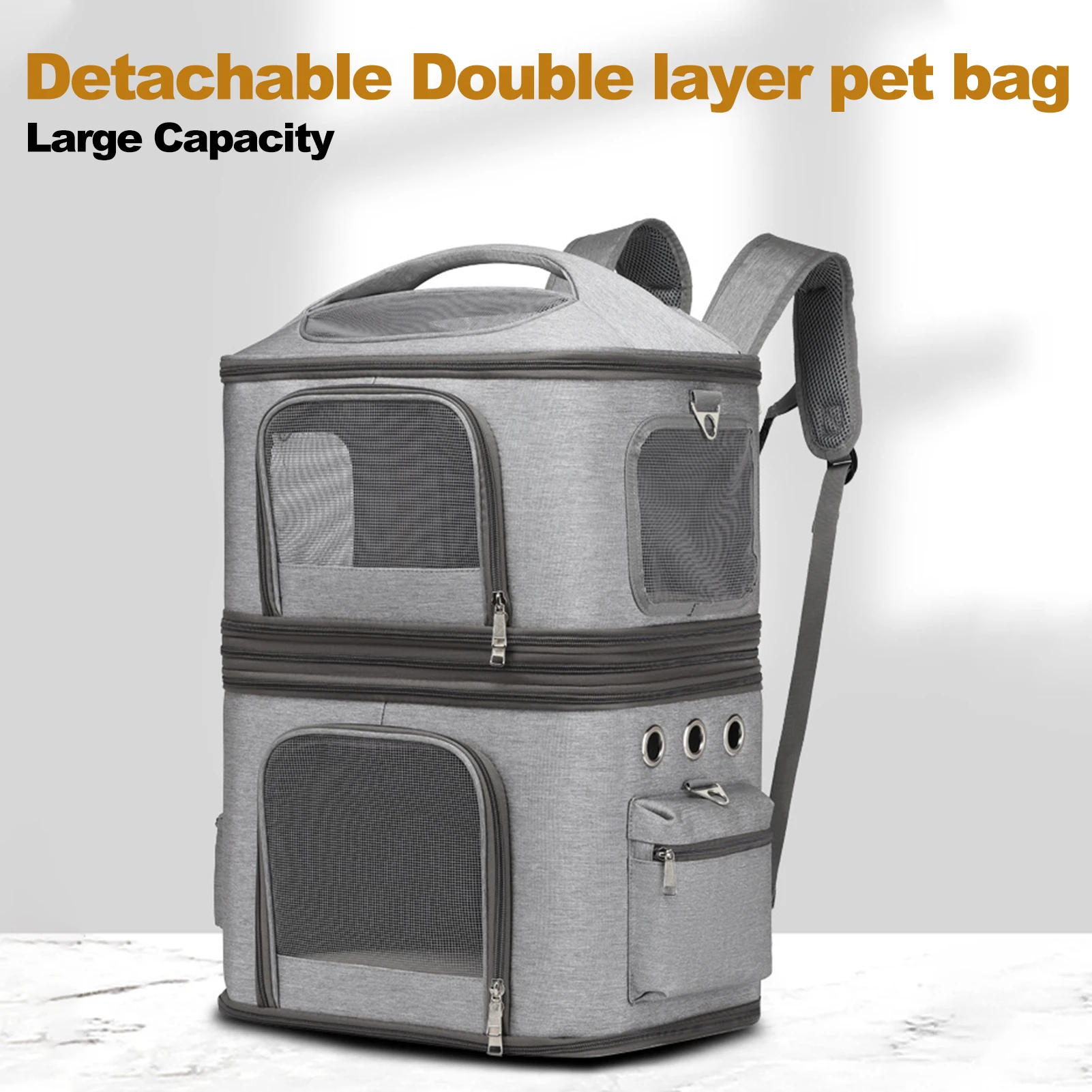 Imagem -03 - Mochila Destacável de Dupla Camada Gato Transportadora Respirável Durável Confortável Bolsa de Ombro para Viagem Gatos