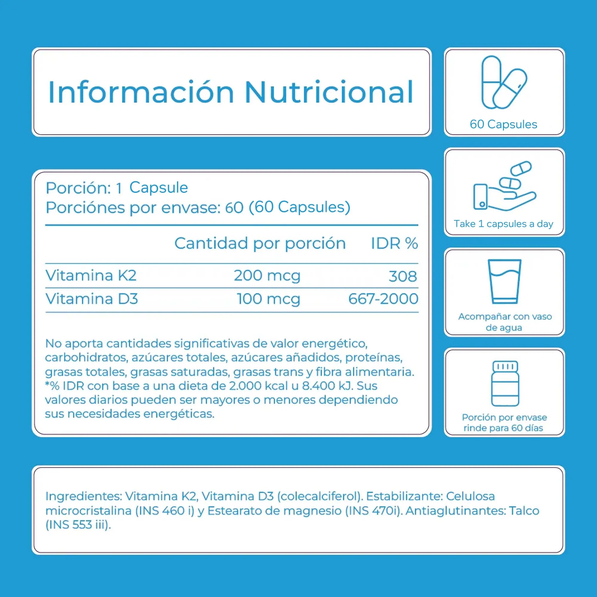 Vitamin D3 + K2 Capsules - Strong Bones, Promote Brain Health, Maintain Cardiovascular Health, Enhances Immune System