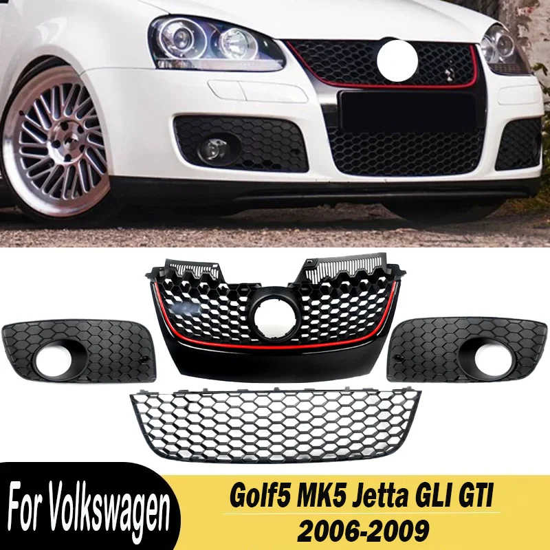 Honeycomb Mesh Grille Under Front Bumper 4Pcs For Volkswagen VW Golf MK5 Jetta GLI GTI 2006 2007 2008 2009