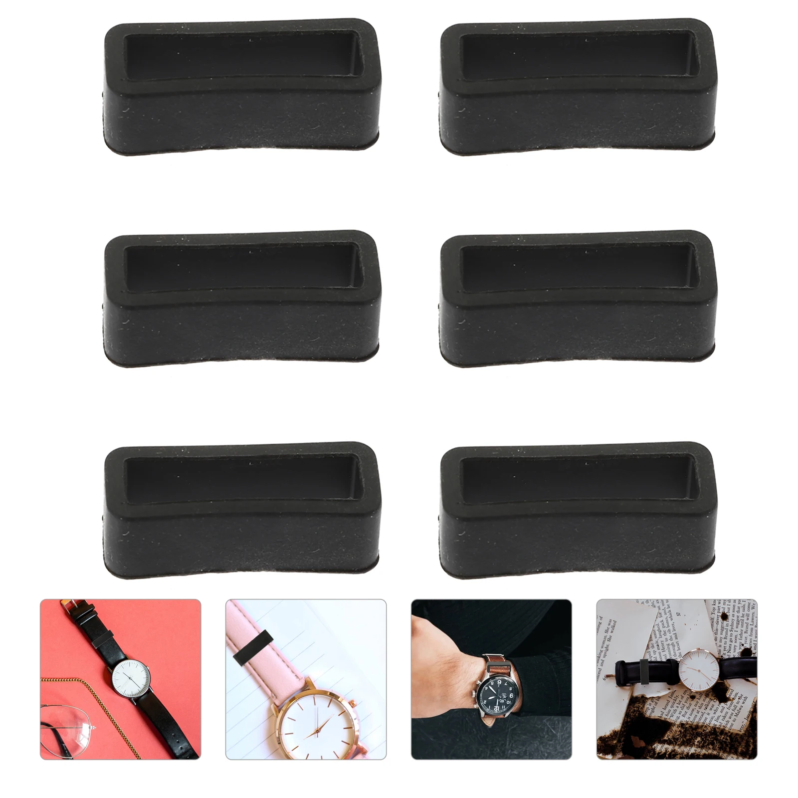 

6Pcs Black Activity Loop for Watch Band Silicone Watchband Circle Replacement Retainer Smooth Comfort Fit Accessories