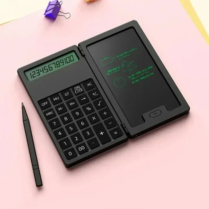 Portable Folding Scientific Calculator with 12 Digits Large LCD Screen Writing Board for Students Mini Compact Design