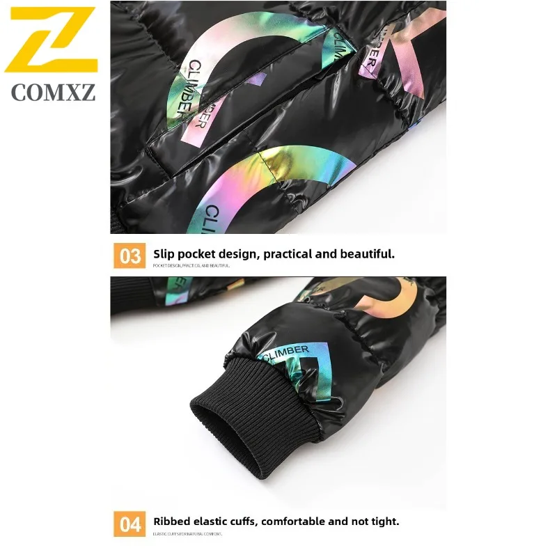 COMXZ Giacca imbottita alla moda da uomo con cappuccio Sci all'aperto Parka caldo addensato Finitura lucida Cappotto imbottito invernale leggero