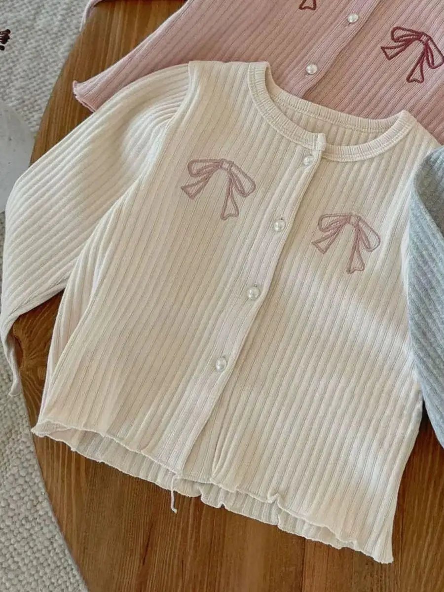 Sweet Knitted Cardigan for Girls Pure Color Faionable  Knot Chinese Sle Silk Top Regular Length All Season Wear