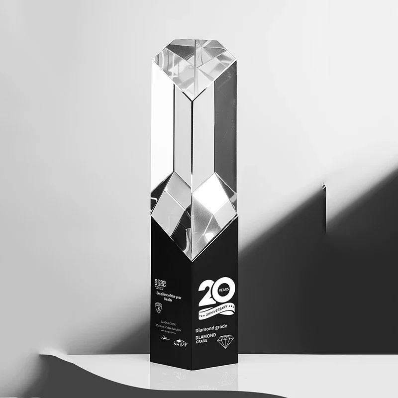 Luxury Crystal Trophy Custom Engraving Name Logo Crystal Award Excellent Staff Leadership Recognition Commemorative Trophy
