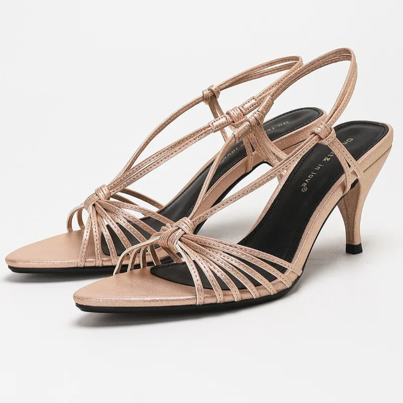 Sandali eleganti con punta aperta a fascia stretta per donna Scarpe da festa con tacco a spillo cavo Décolleté da donna con tacco alto di marca di moda femminile