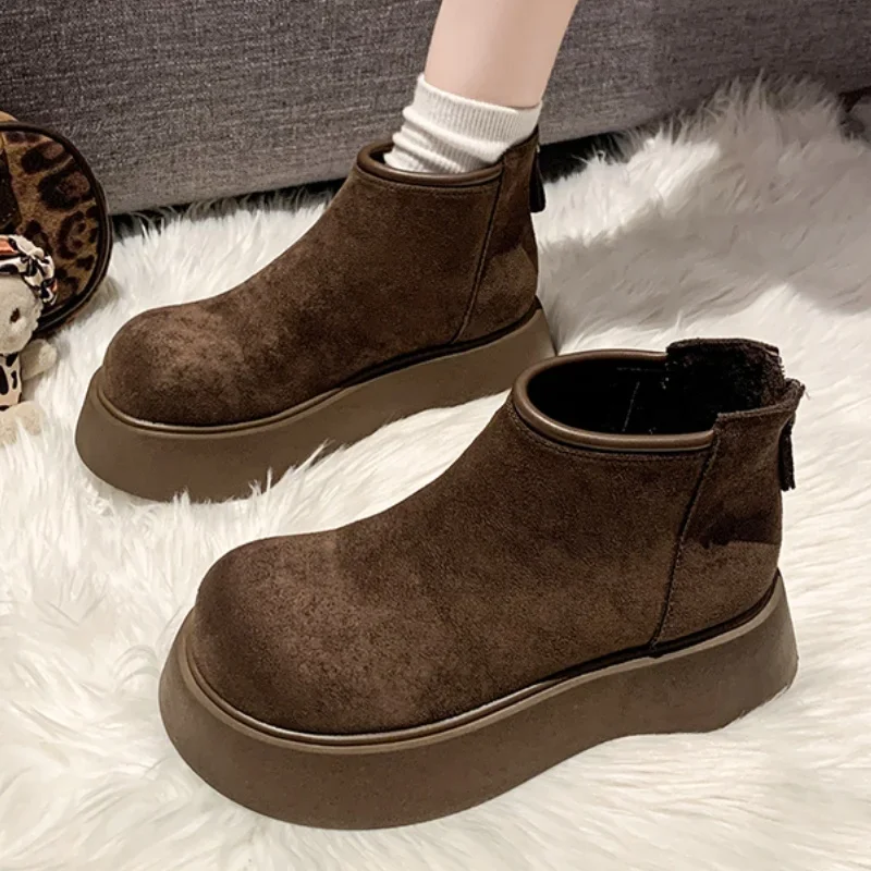 Flats Women Ankle Boots Platform Warm Casual Shoes Suede Winter Woman New 2025 Trend Designer Cozy Short Snow Botas De Mujer