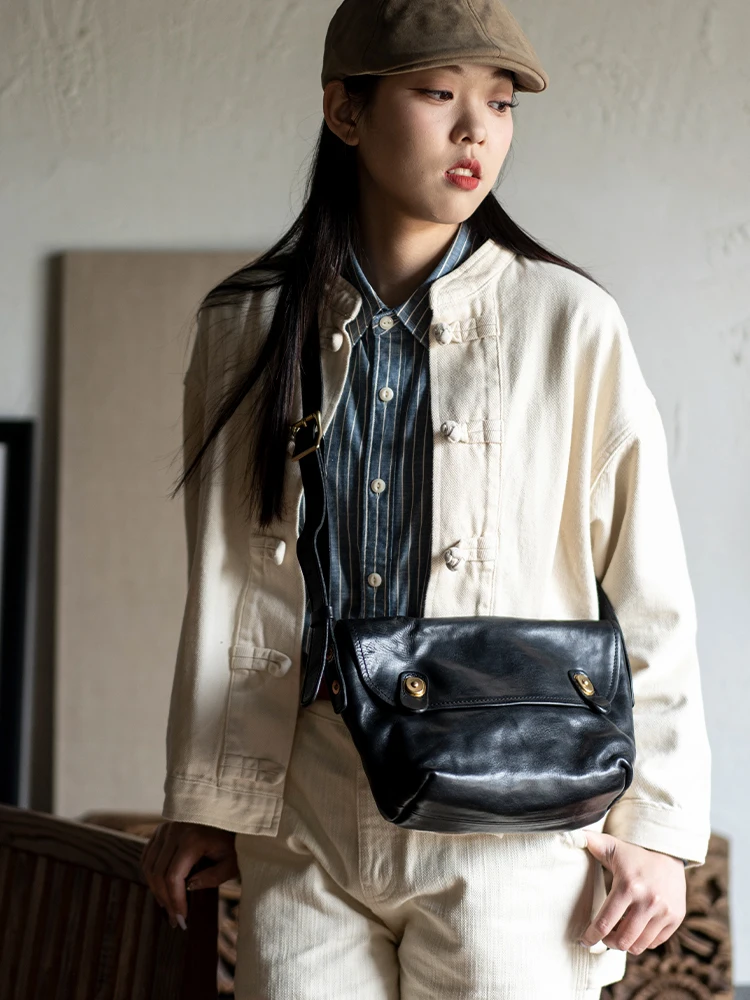 Fashion casual designers handmade vegetable tanned cowhide women crossbody bag outdoor party genuine leather ladies shoulder bag