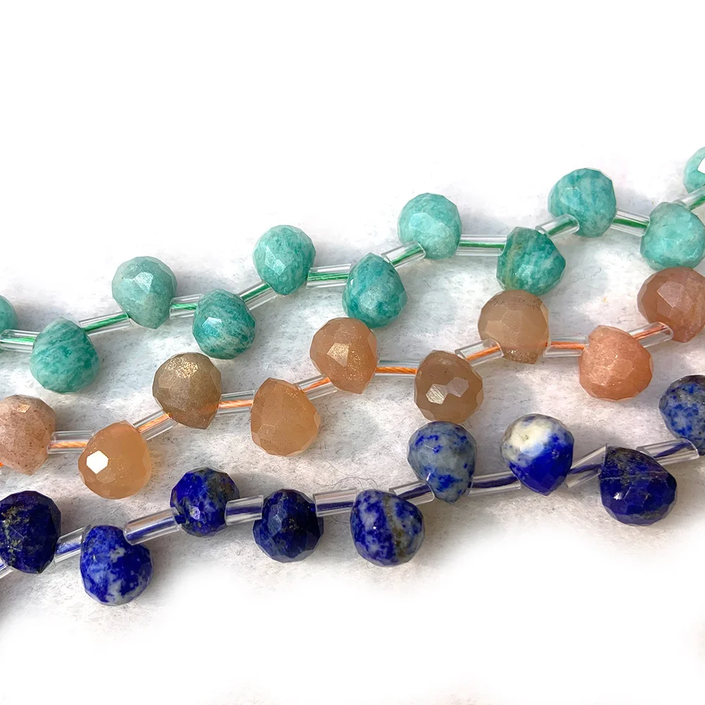 Natural Amazonite Sunstone Lapis Lazuli Beads 38cm Faceted Drop Loose Beads For Jewelry Making DIY Bracelet Necklace Earring