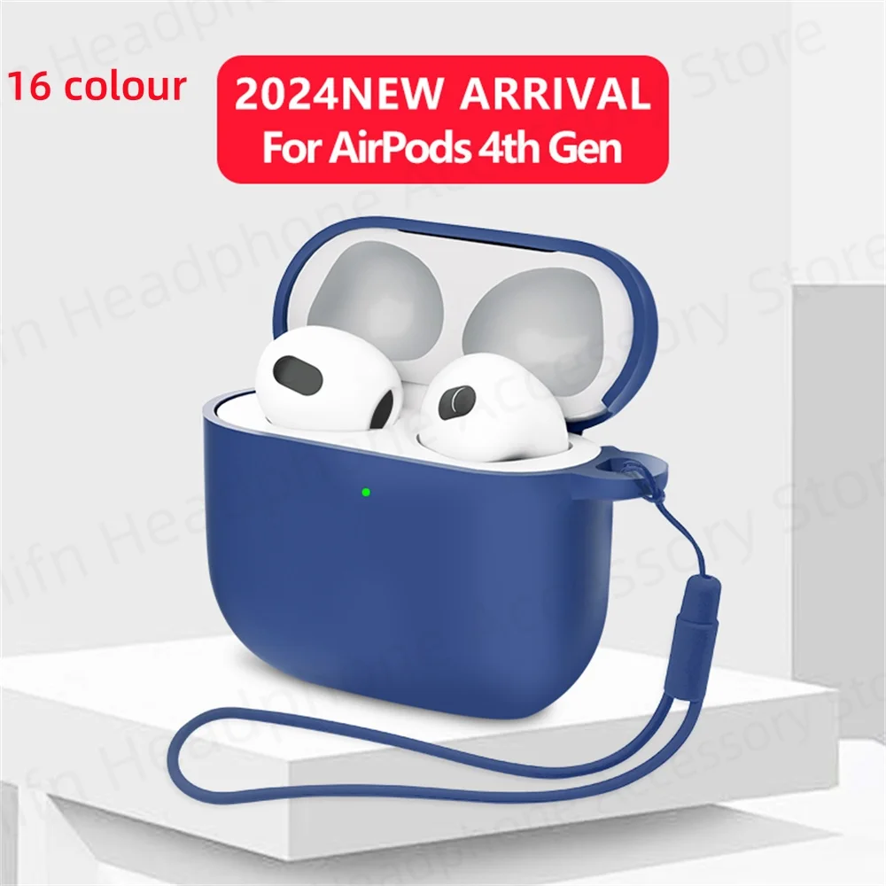 For 2024 New Apple AirPods 4 Case [visible front LED] With Lanyard Anti-lost Protect Cover For AirPods 4th Gen Wireless headset