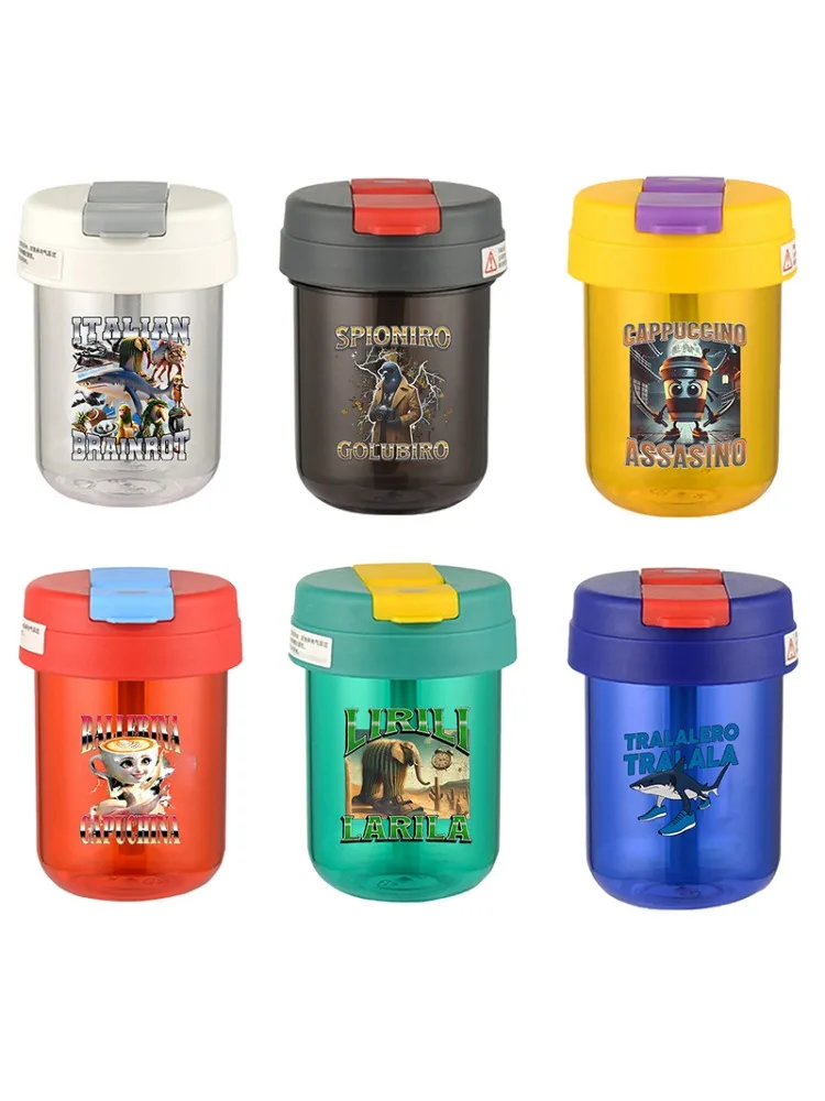 Brainrot italien Mini bouteille d'eau en paille Anti-chute et étanche mignon Portable Sports de plein air bouteille d'eau enfants tasse de jus Drinkware
