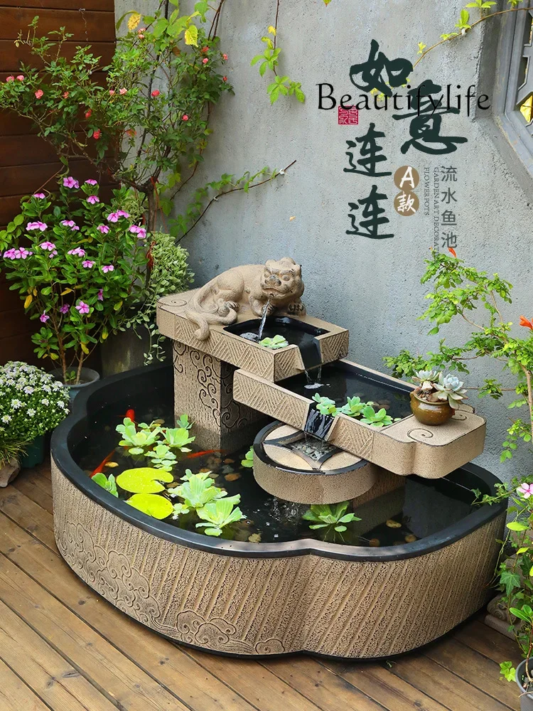 

décoration maison New Chinese Style Courtyard Flowing Water Fish Pond Outdoor Terrace Circulating Water Decoration Landscape Fou