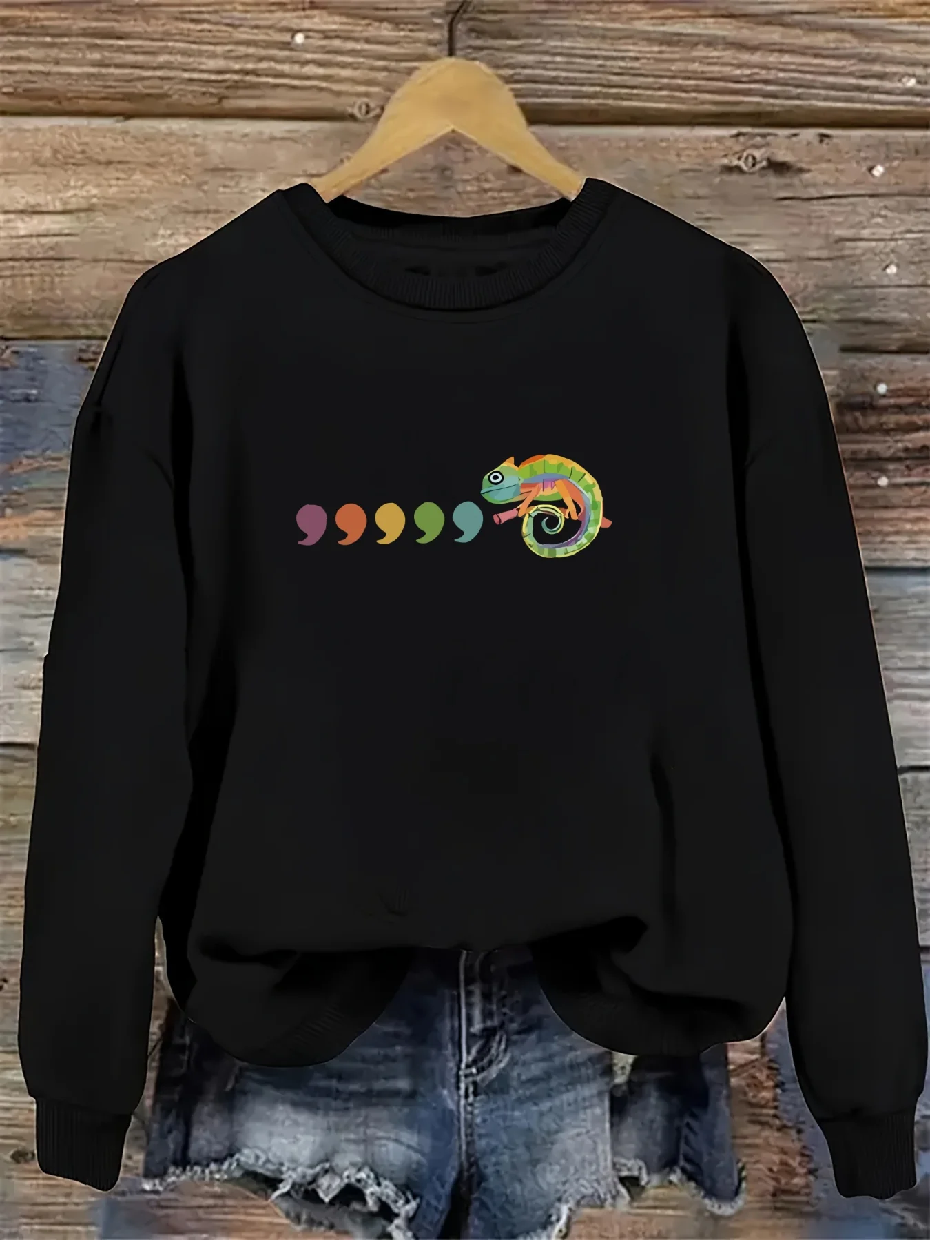

Cartoon Chameleon Graphic Printing Autumn and Winter Cotton Men's and Women's Sweatshirts Outdoor Sports Leisure Fashion Trend