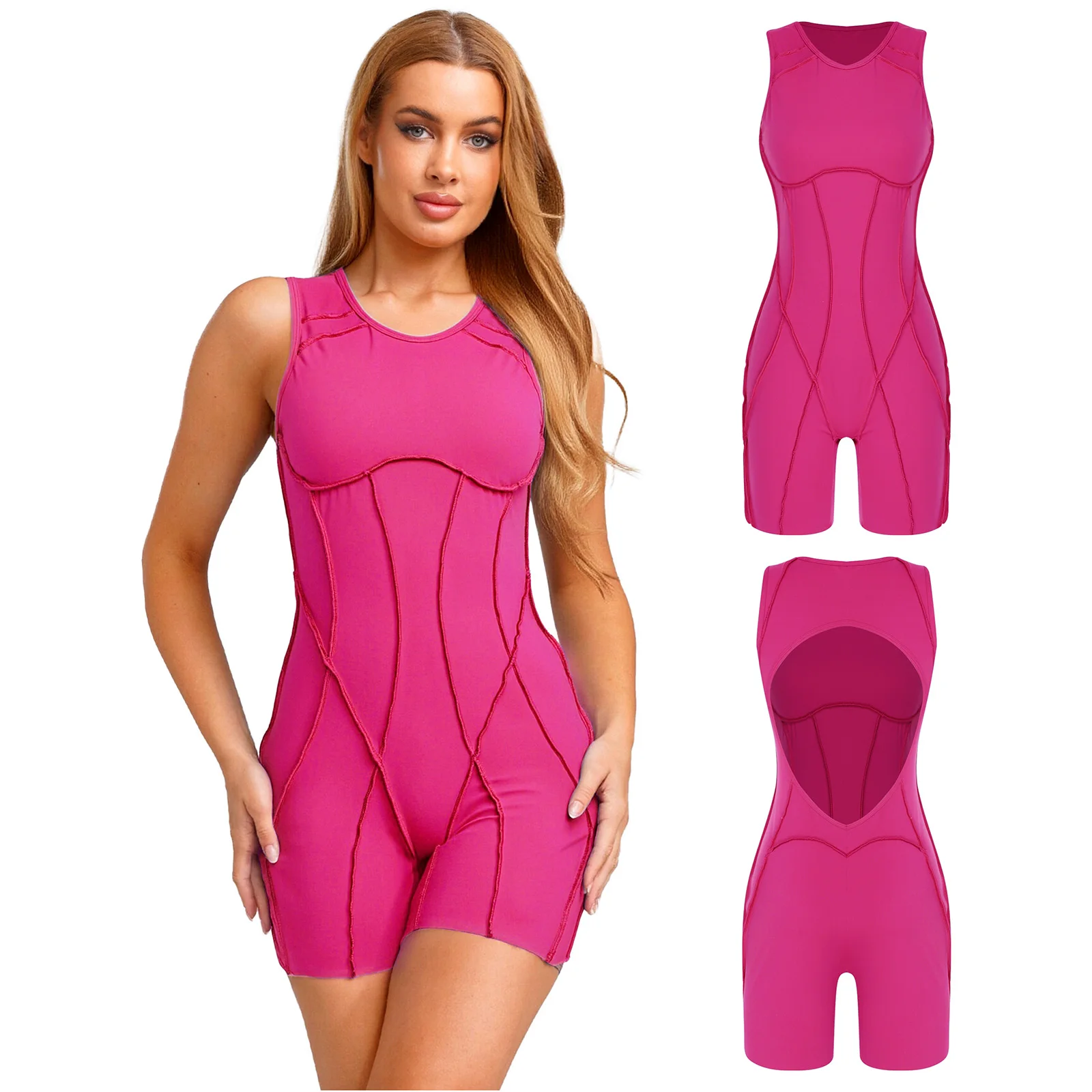 جديد إمرأة اليوغا رياضة سليم ارتداءها أكمام الظهر الجوف التدريجي الصبي السراويل ضغط السروال القصير بذلة زي ملابس رياضية ملابس السباحة #2