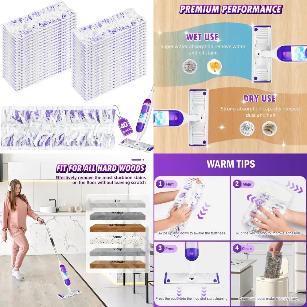 

40 Pack Reusable Swiffer Power Mop Replacement Refills for Multi-Surface Floor Cleaning, Unscented