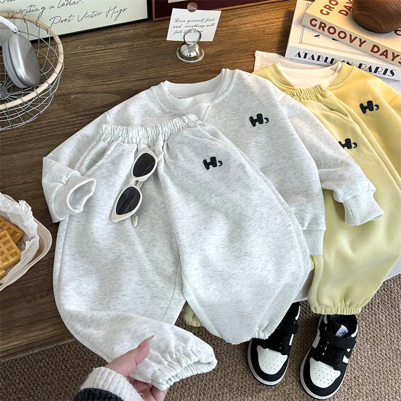 Kids Casual Sweatshirt Suits Children Warm Comfortable Outdoor Hoodie Sets Boys Girls Daily Long Sleeve Top+Pants 2Pc Outfits