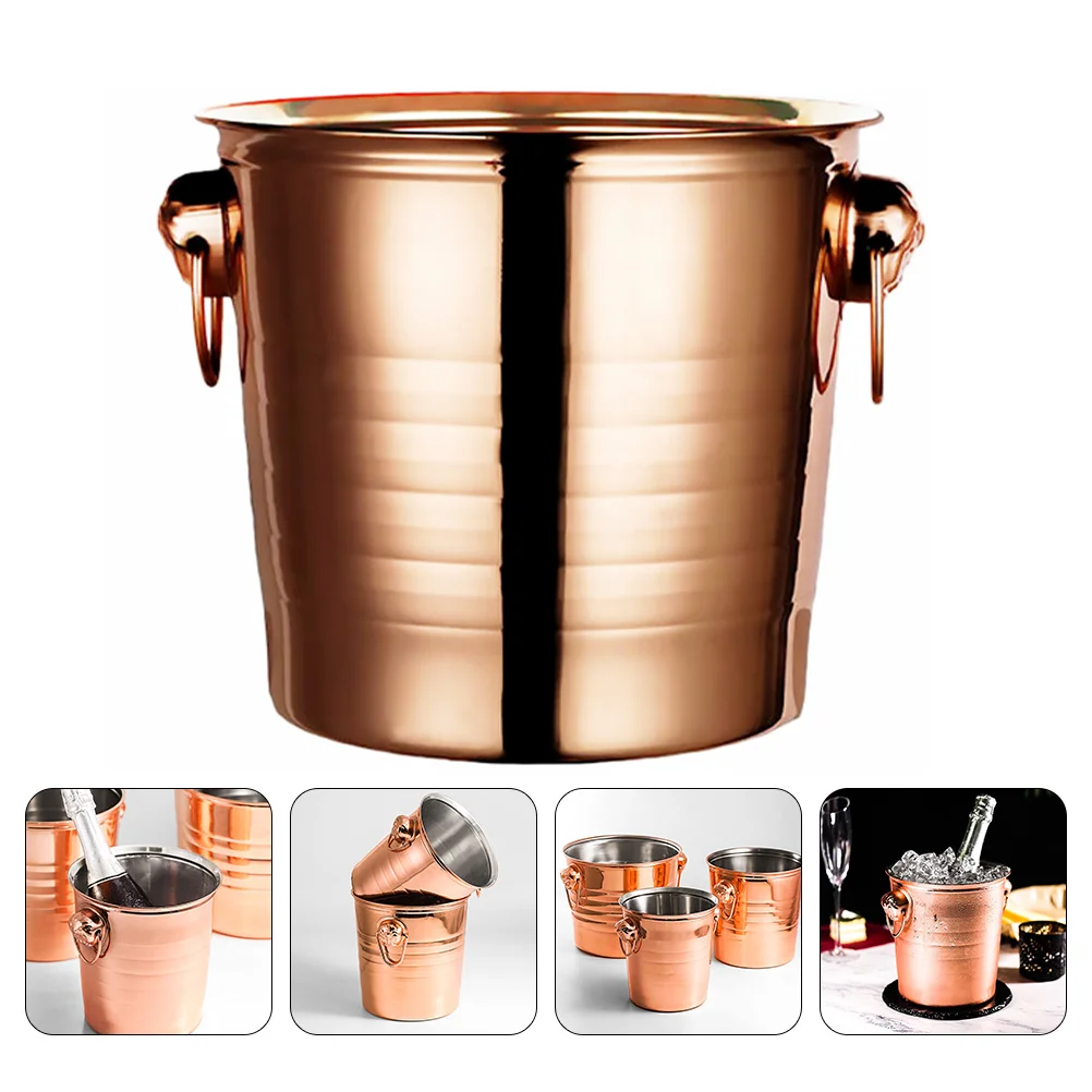 

LED Ice Buckets with Lid Bar Holder Rose Gold Stainless Steel Party Supply Cube