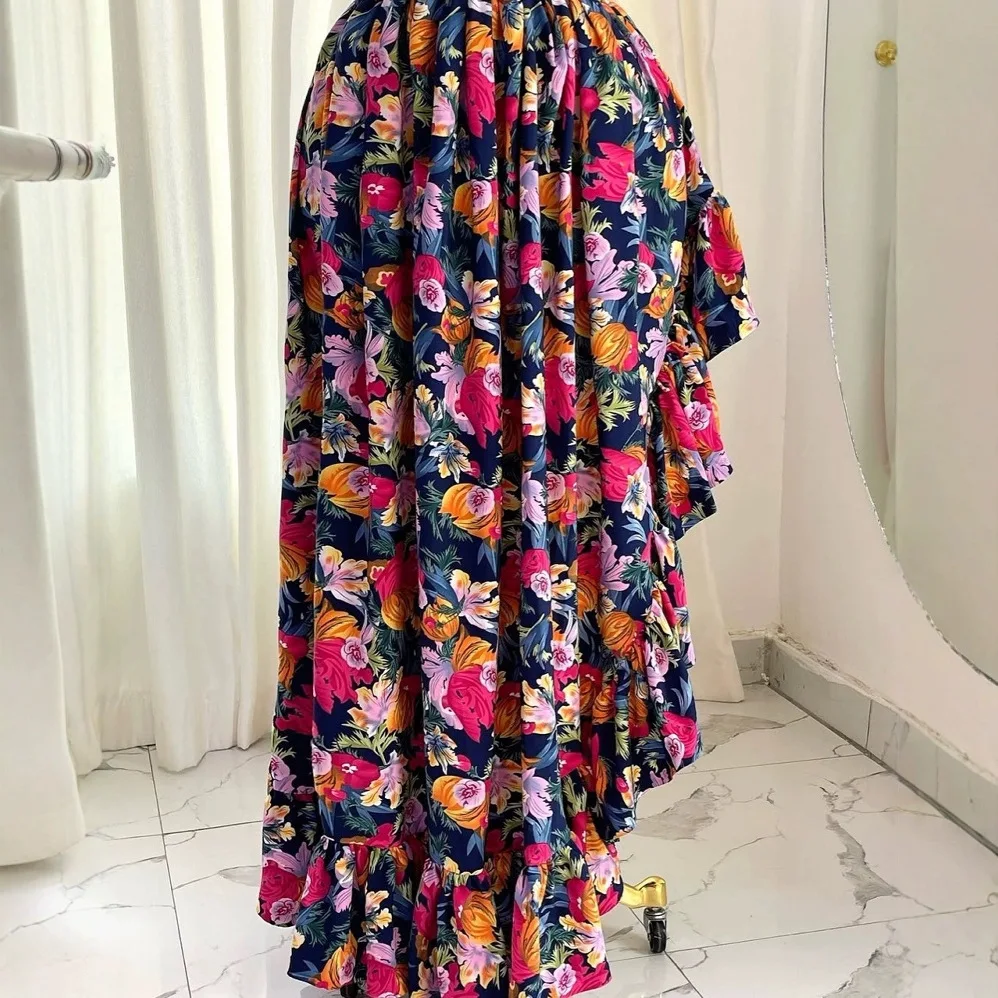 ロングドレスの女性のドレスプリント花スリング Vestidos ストリート Y2k V ネック不規則なエレガントなボディコンパーティーナイトノースリーブ