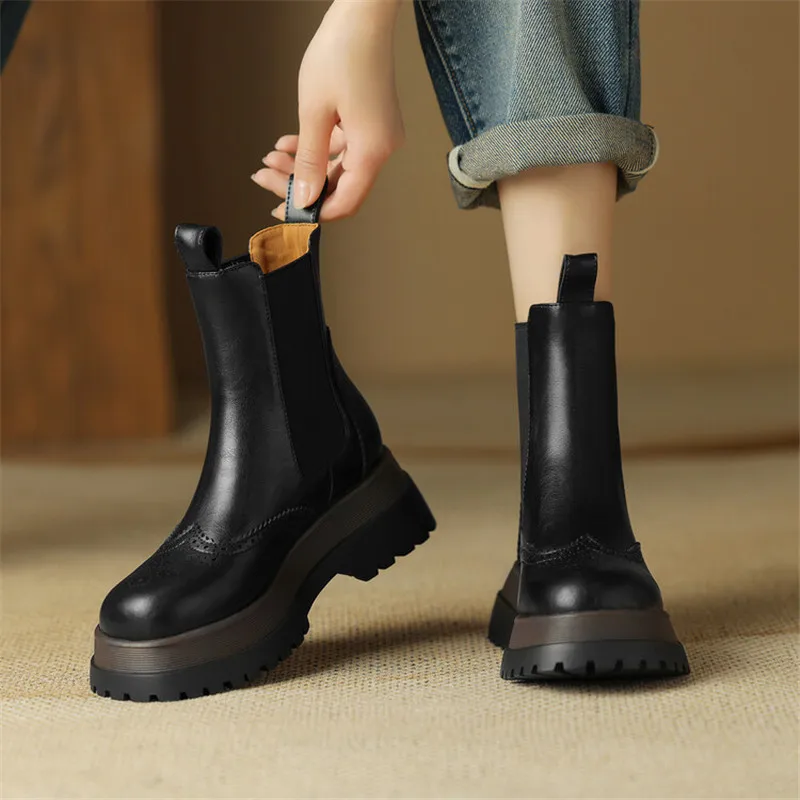 2023 Autumn/winter Women Boot Round Toe Chunky Heel Shoes Fashion Boots Short Boots for Women Handmade Platform Boots High Heels