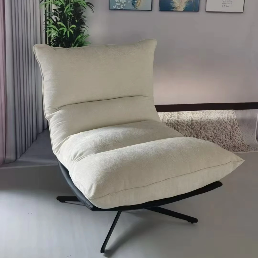 

-ForPopular White Fabric Serenity Swivel Chair Living Room Soft Lounge Chair Without Foot Support&