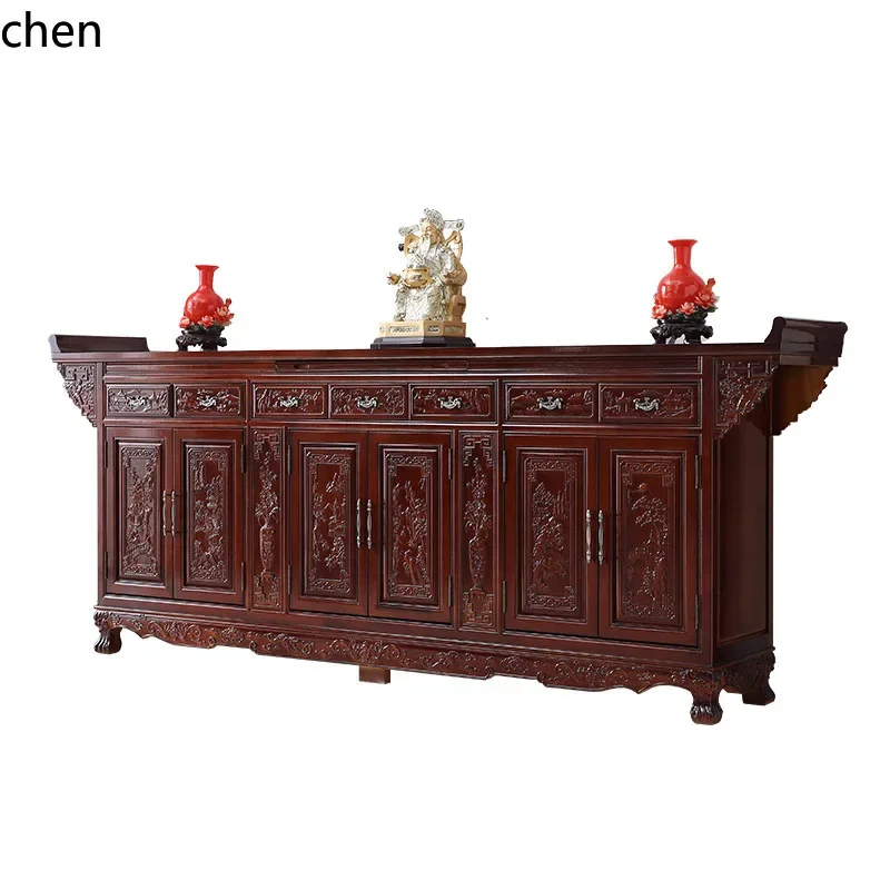 b7-Solid Wood Altar Table Living Room Elevated TV Cabinet Buddha Table Carved Hall Eight Immortals Table