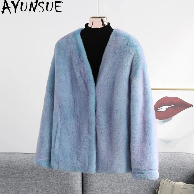 

AYUNSUE Real Mink Fur Coat Women 2025 Luxury Natural Fur Coats Warm Whole Mink Womens Coat Winter Clothes Elegant Шуба Женская