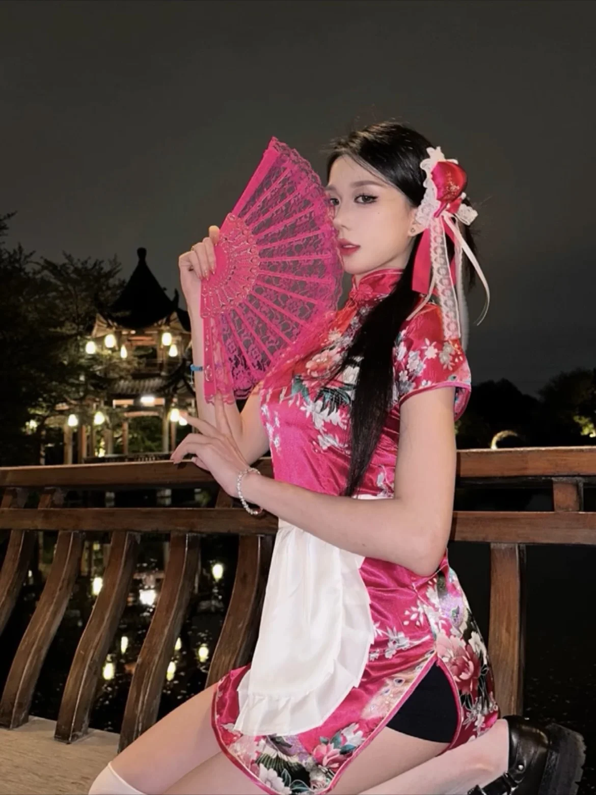 中国のチャイナドレス ハロウィン クリスマス コスプレ 制服 ソフトガール メイド服 半袖 日常着 その他の素材