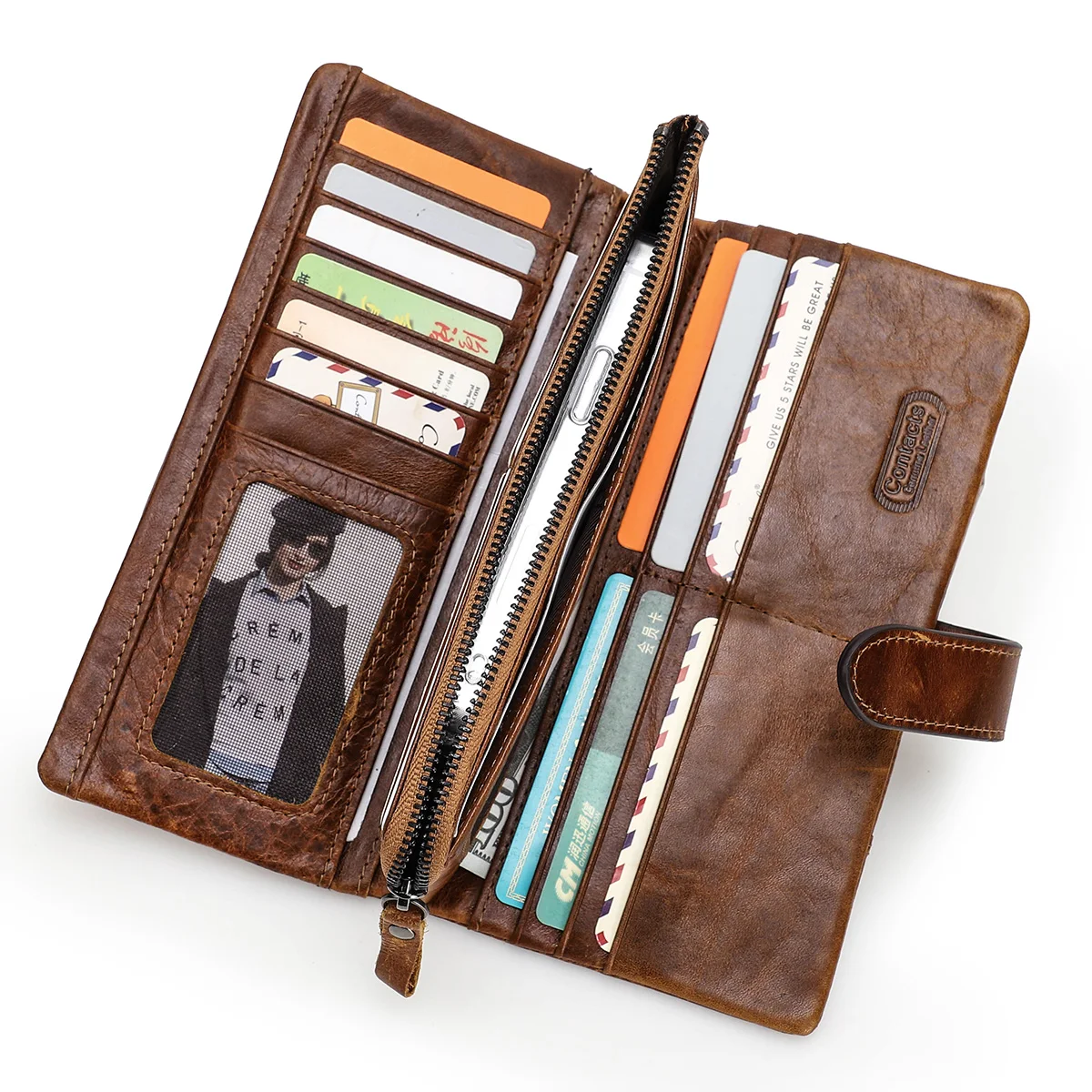 CONTACT\'S Retro luxury Genuine Leather Women Men Wallets High Quality Brand Design Coin Purse Card Holders Money Clip Men‘s Bag