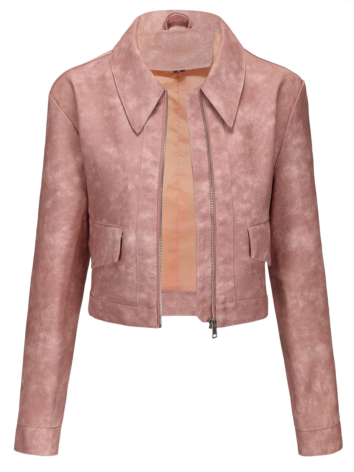 Spring and Autumn New Thin Leather Coat Long sleeved Casual Women's Coat Fashion Short Motorcycle Zipper Leather Jacket