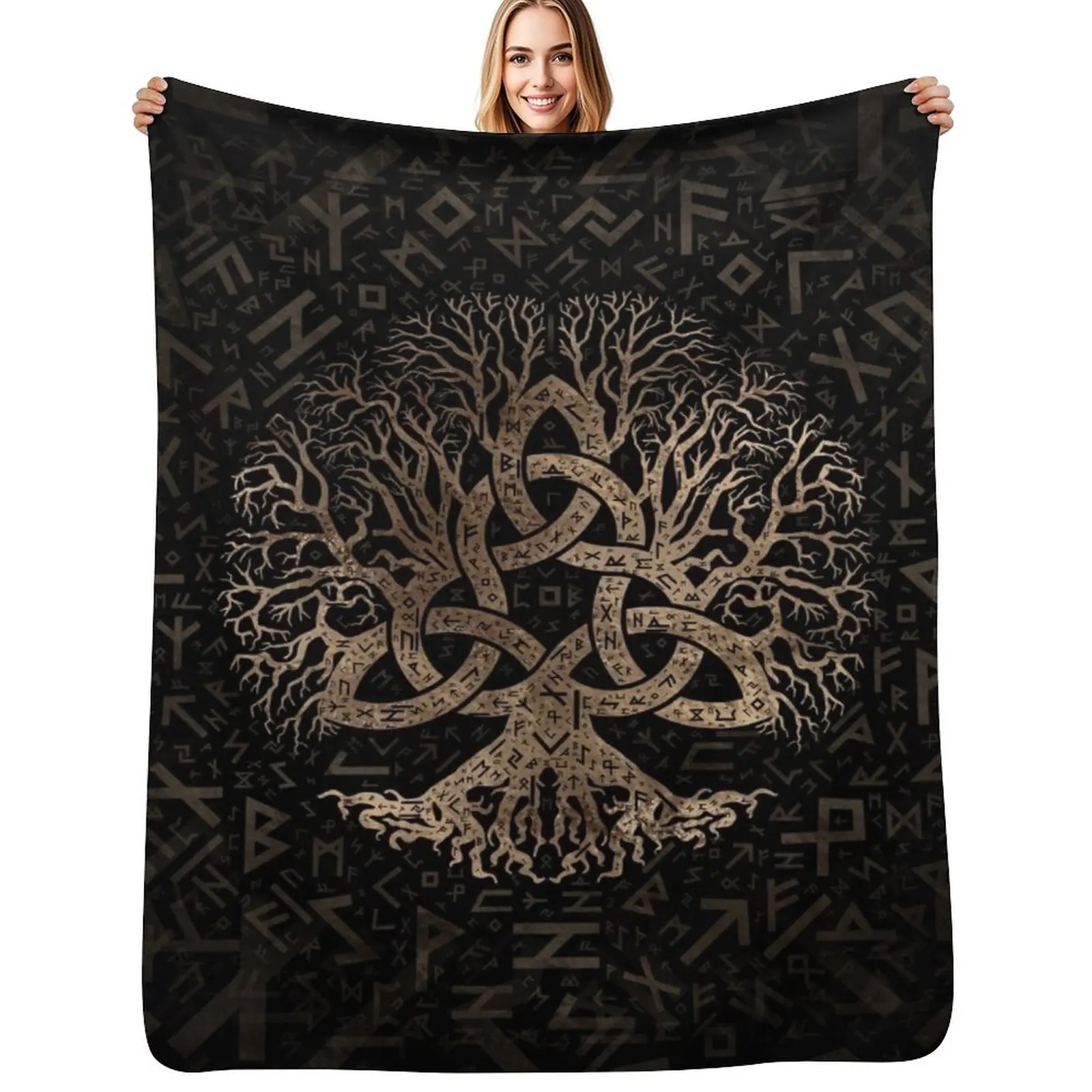 

Tree of life with Triquetra on Futhark pattern Throw Blanket Sleeping Bag Bed linens Sofa anime Blankets