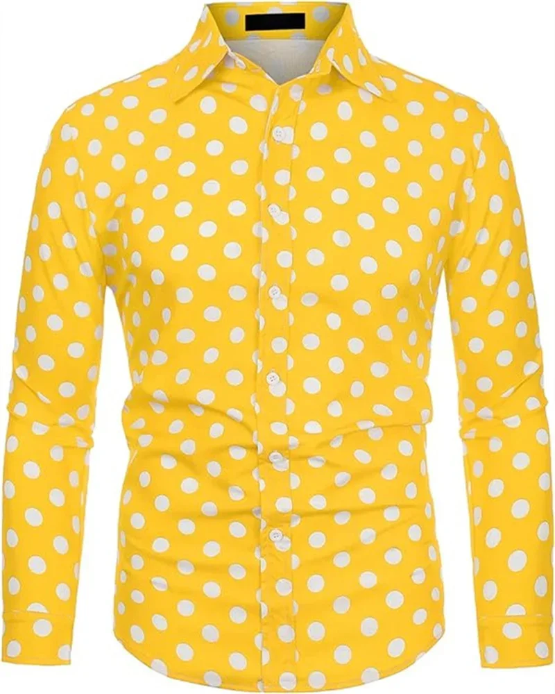 Fashion 3D Printed Men's 10-color Polka Dot Long-sleeved Slim-fit Shirt With Lapel Button Long-sleeved Comfort Casual Wear Tops