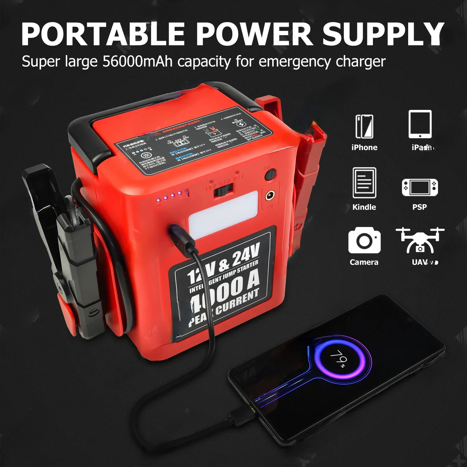 40000A Emergency car jump starter kit car battery jump starter COSSIFTW 12v 24V 56000mah high power car jump starter