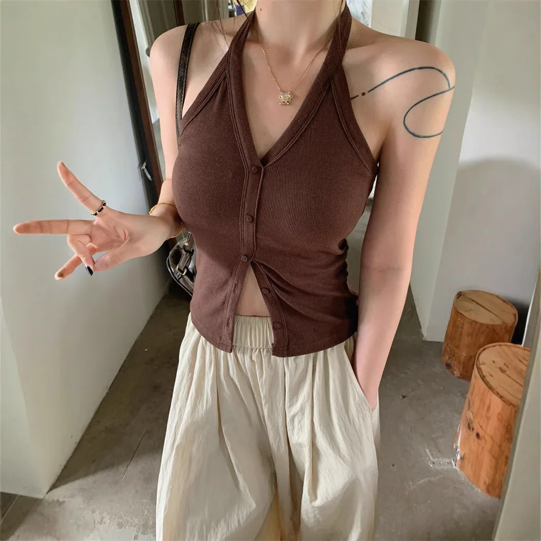 

Neck vest women's outer wear design sense small beautiful Spice girl top with chest pad outer wear